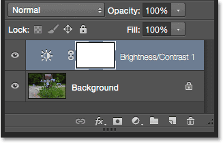 The Layers panel showing the Brightness/Contrast adjustment layer. Image © 2015 Steve Patterson, Photoshop Essentials.com