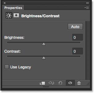 The Properties panel showing the Brightness/Contrast options. Image © 2015 Steve Patterson, Photoshop Essentials.com