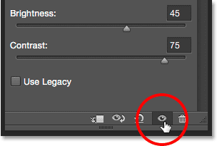 The layer visibility icon in the Properties panel. Image © 2015 Steve Patterson, Photoshop Essentials.com