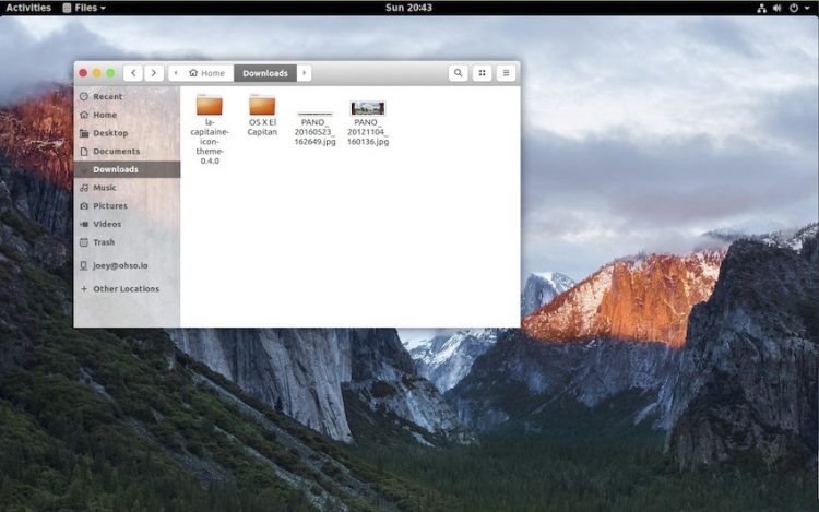 gnome shell with GNOME OS X II theme
