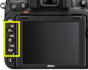 Nikon D750. Пример кнопок, которые необходимы для настройки съёмочных параметров.