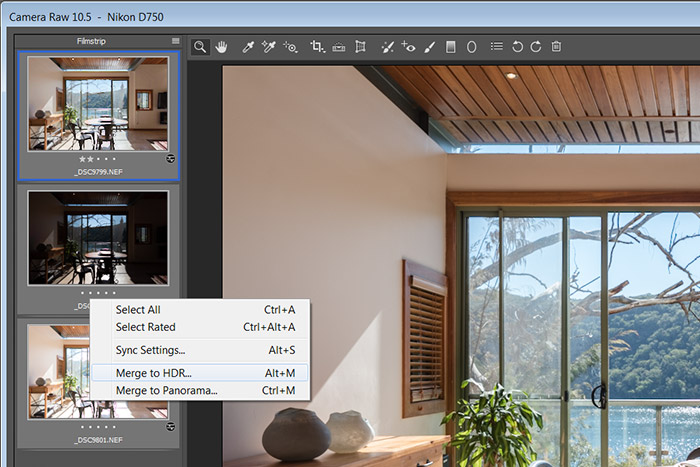Screenshot of ACR HDR merge, what is bracketing in photography 