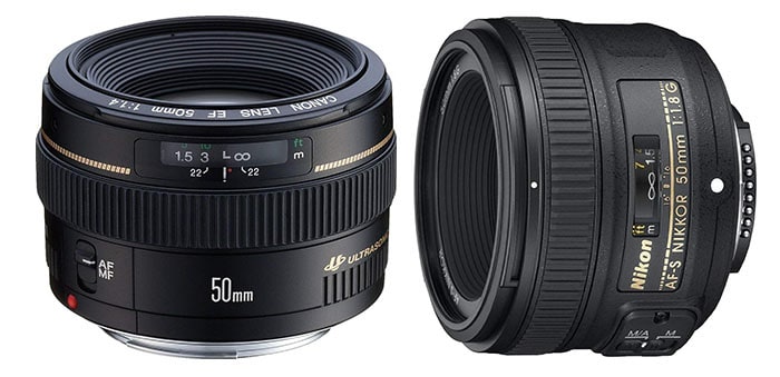 Two examples of a standard best lens for portrait photography on white background