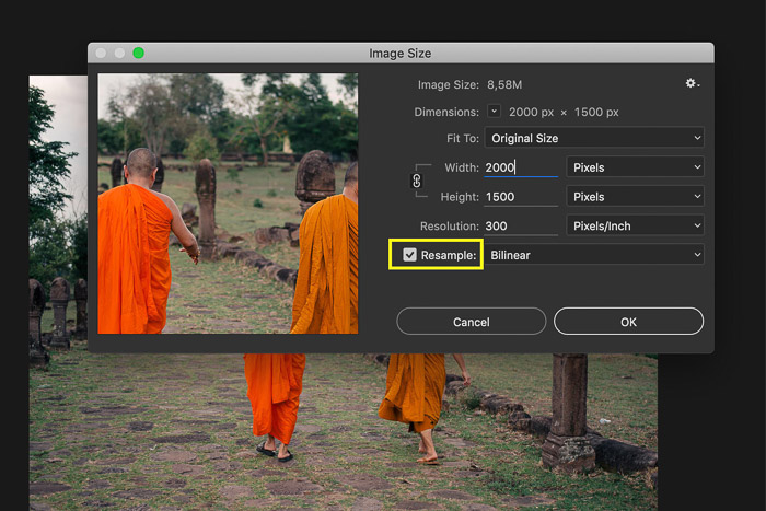 A screenshot showing how to increase image size in Photoshop 
