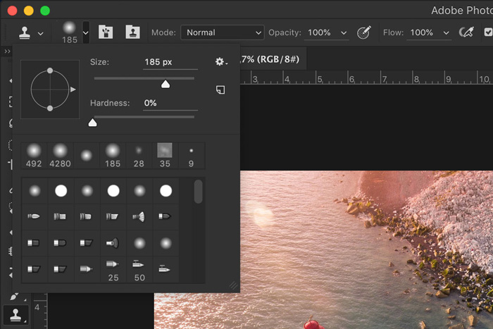 Screenshot of using Adobe Photoshop clone stamp tool