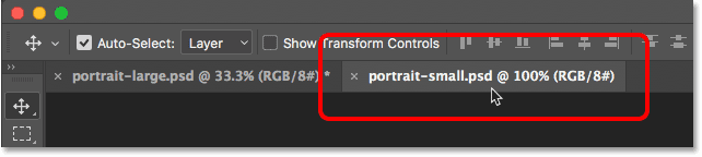The Image Size dialog box showing the width and height of the smaller image
