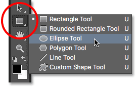 Selecting the Ellipse Tool in Photoshop.