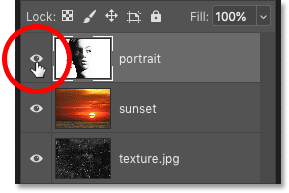 Clicking the layer visibility icons in Photoshop