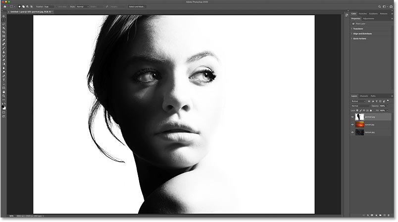 The original portrait image in the Photoshop document. Credit: Adobe Stock