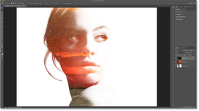 The result after changing the blend mode of the sunset layer to Screen in Photoshop