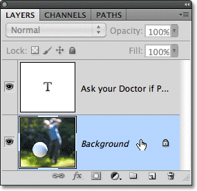 Selecting the Background layer in Photoshop. 