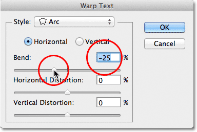 Lowering the Bend value of the Arc style to -25%. 