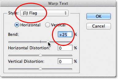 Changing the text warp style from Arc to Flag. 