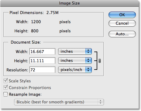 The Image Size dialog box in Photoshop. Image © 2009 Photoshop Essentials.com.