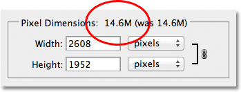 The current file size as shown in the Image Size dialog box. Image © 2012 Photoshop Essentials.com