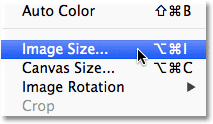 Selecting the Image Size command in Photoshop. Image © 2012 Photoshop Essentials.com