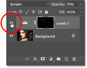 Clicking the visibility icon for the Levels adjustment layer. 