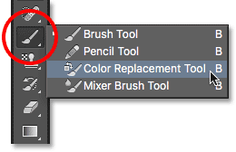 The Color Replacement Tool in Photoshop. Image © 2016 Photoshop Essentials.com