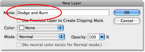 Naming the new layer. Image © 2008 Photoshop Essentials.com.