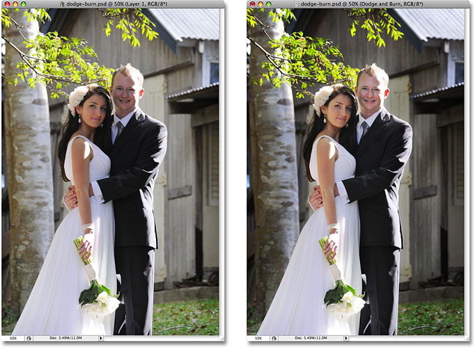 A side by side comparison of the two photos.  Image © 2008 Photoshop Essentials.com.