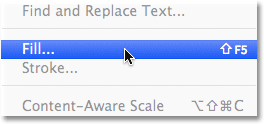 Selecting the Fill command from the Edit menu. Image © 2012 Photoshop Essentials.com