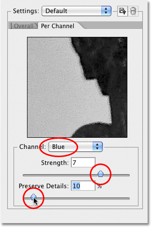 Reducing luminance noise in the blue channel. Image © 2010 Photoshop Essentials.com
