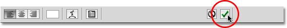 Clicking the checkmark to accept the text in Photoshop.