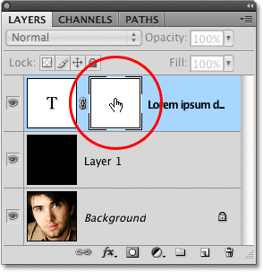 Selecting the layer mask in the Layers panel.