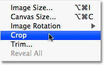 Selecting the Crop command in Photoshop.