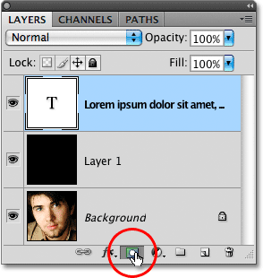 Clicking the Layer Mask icon in the Layers panel in Photoshop.