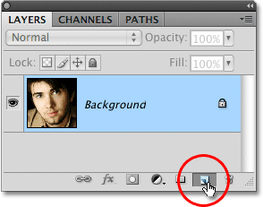 Clicking the New Layer icon in the Layers palette in Photoshop.