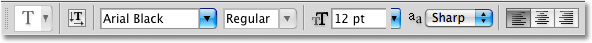 The type options in the Options Bar in Photoshop.