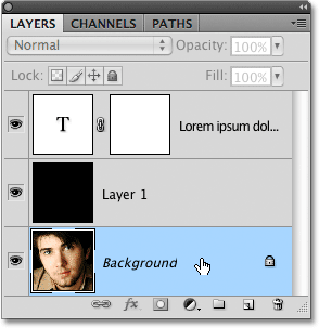 Selecting the Background layer in Photoshop.