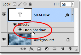 Double-clicking on the Drop Shadow effect for the Type layer. Image © 2012 Photoshop Essentials.com.