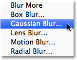 Selecting the Gaussian Blur dialog box in Photoshop. Image © 2012 Photoshop Essentials.com.