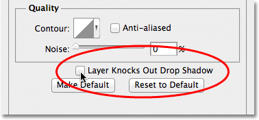 Disabling the Layer Knocks Out Drop Shadow option. Image © 2012 Photoshop Essentials.com.