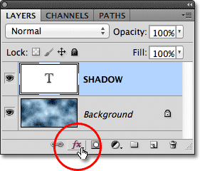 Clicking the Layer Styles icon in the Layers panel. Image © 2012 Photoshop Essentials.com.