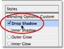Switching back to the Drop Shadow options in the Layer Styles dialog box. Image © 2012 Photoshop Essentials.com.
