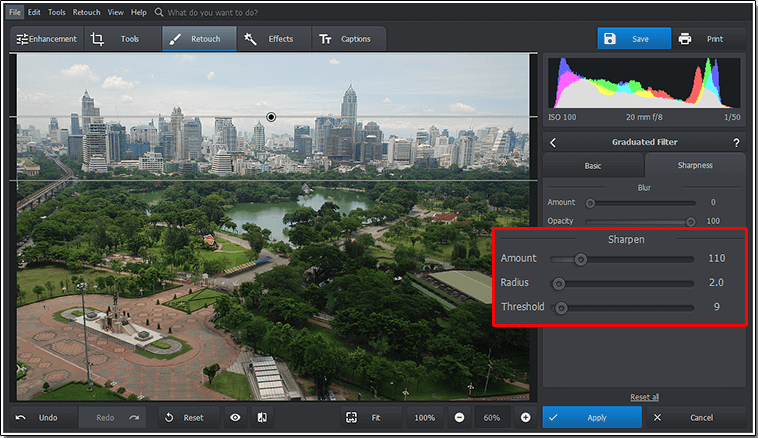 Sharpen photos with the Graduated Filter