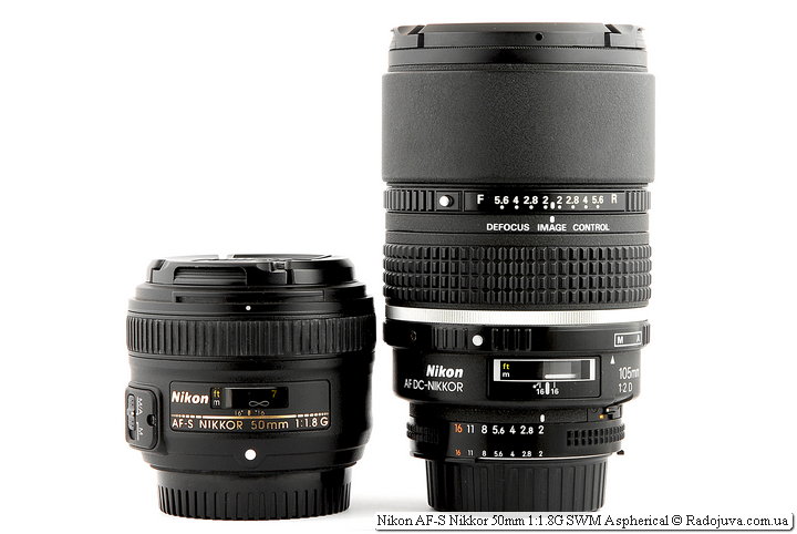 Полтинник Nikon AF-S Nikkor 50mm 1:1.8G SWM Aspherical и настоящий портретный объектив Nikon AF DC-Nikkor 105mm 1:2 D Defocus Image Control