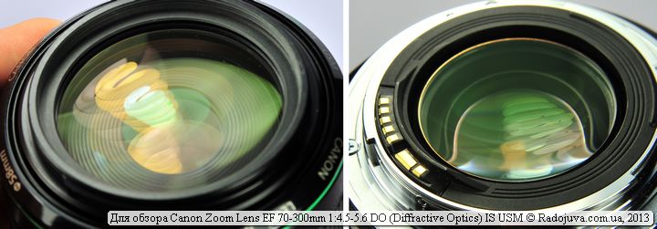 Просветление и вид передней и задней линзы Canon 70-300mm DO IS USM