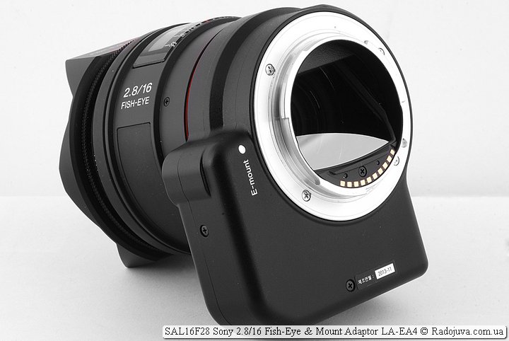 Переходник Sony LA-EA4 с объективом SAL16F28  Sony 2.8/16 Fish-Eye 