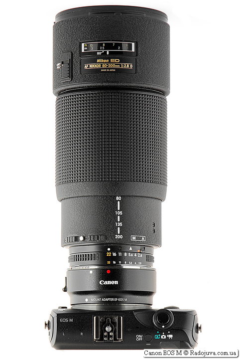 Canon EOS M с объктивом Nikon ED AF Nikkor 80-200mm 1:2.8D (MKII)