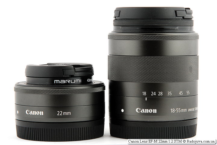 Размеры Canon Lens EF-M 22mm 1:2 STM и Canon Zoom Lens EF-M 18-55mm 1:3.5-5.6 IS STM
