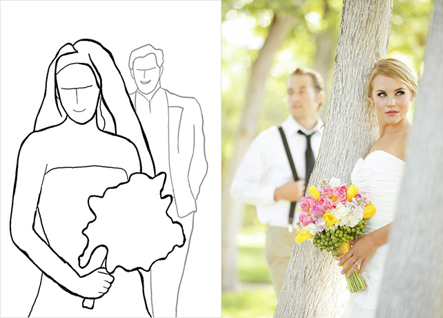 20 лучших поз для свадебной фотосессии, невеста крупным планом, жених сзади