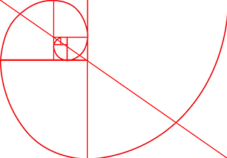 Graphic composition example of the Fibonacci Spiral by Sarah Vercoe.