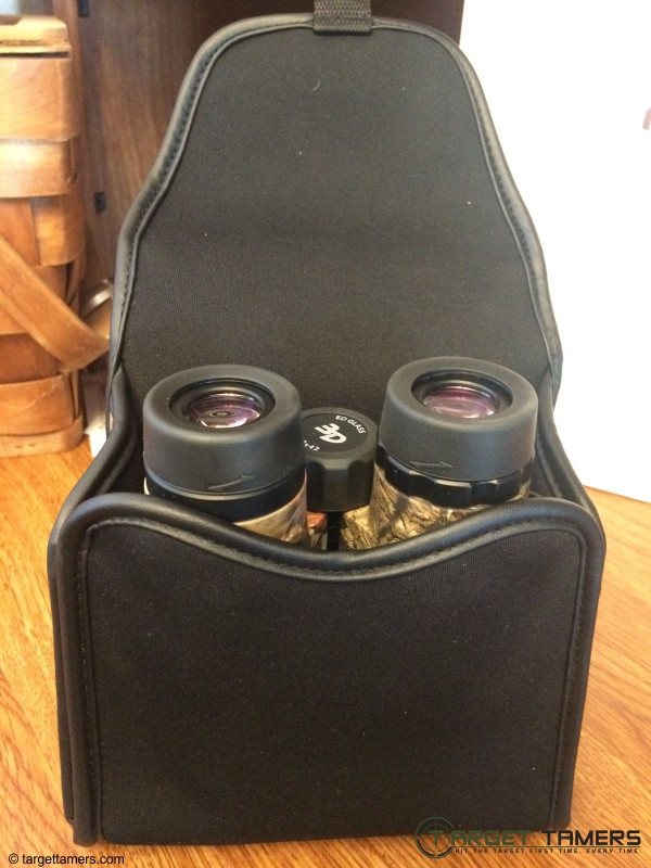 Binoculars inside BinoArmor neoprene case