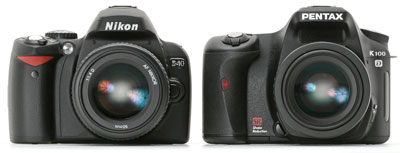 Цифровые зеркальные фотокамеры Nikon D40 и Pentax K100D